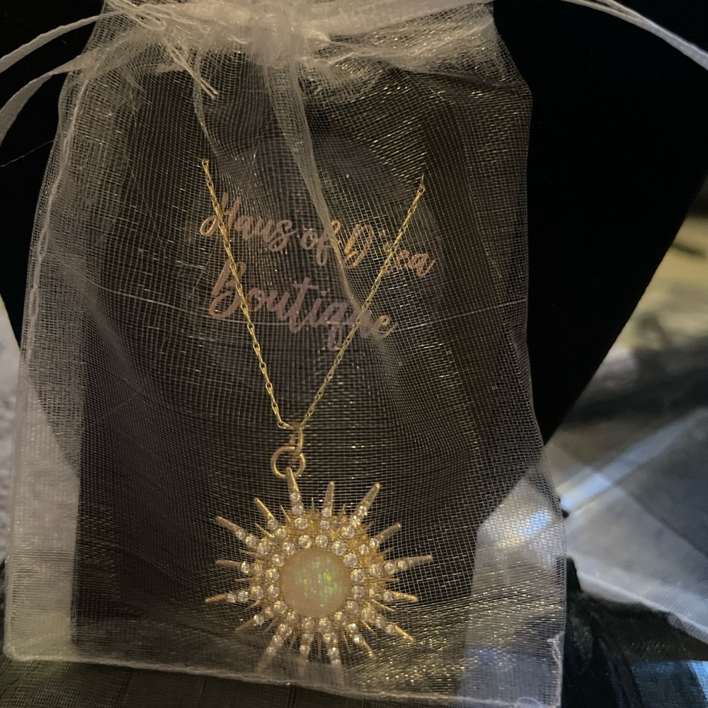 Gold Sunburst Opal Pendant Necklace - Picture 2 of 3